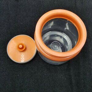 Vintage Tupperware Plastic 1479-3 Clear Acrylic Canister Orange Push Button Lid